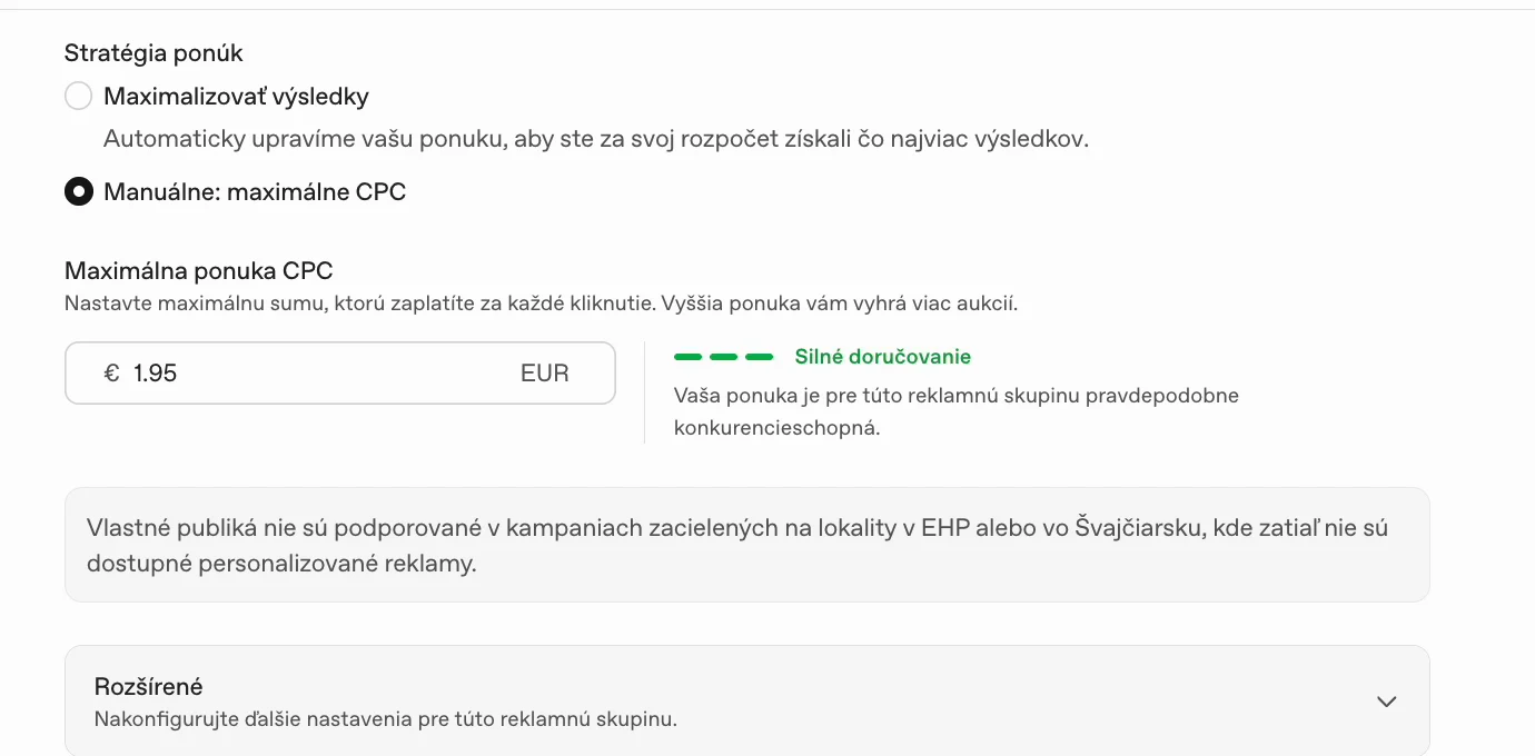 CPC signalizácia v ChatGPT Ads – 1 € nestačí, 1,95 € je konkurencieschopné