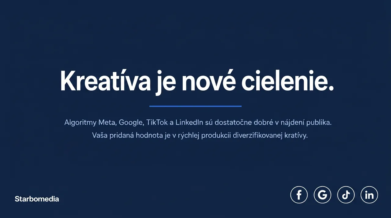 Grafika s kľúčovým posolstvom – kreatíva sa v roku 2026 stala primárnou performance pákou naprieč Meta, Google, TikTok a LinkedIn